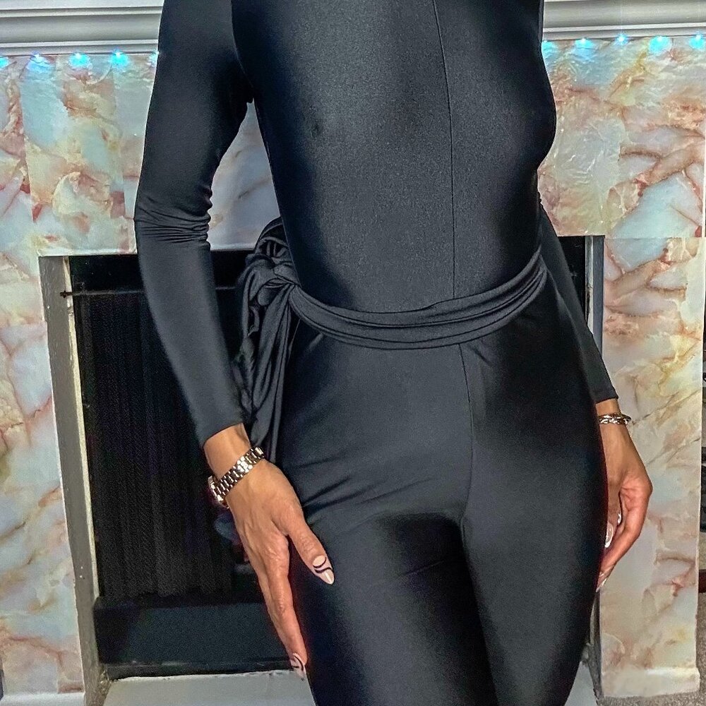 Custom Black Turtleneck Long Sleeve Capri Jumpsuit